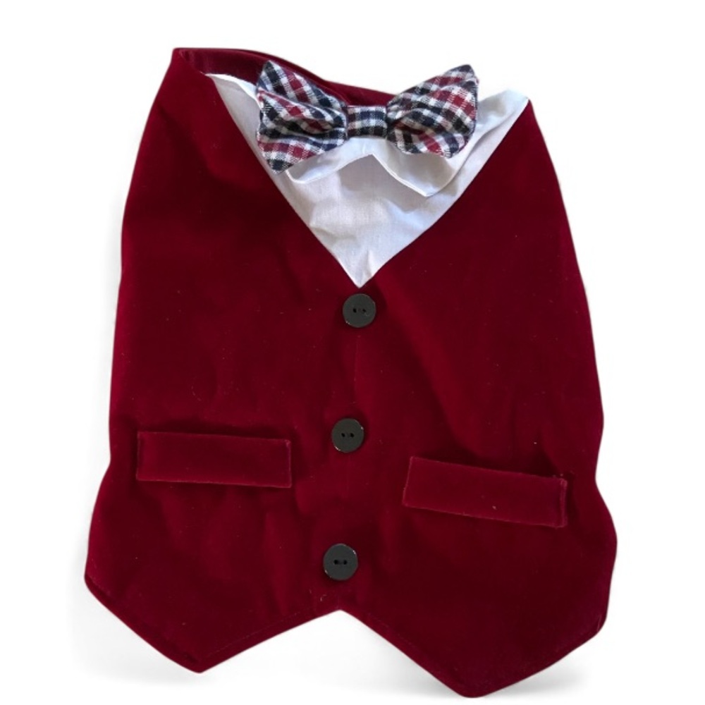 Red Velvet Dog Vest with Bow Tie
